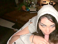 Enthousiasteling, Pijpbeurt, Sperma in gezicht, Buiten, Openbaar