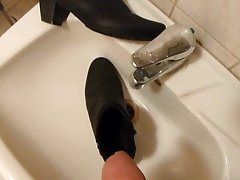 Piss in wifes black ankle boot