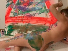 Hot farmer's wife gets painted in the nude