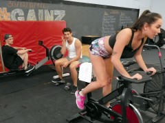 Ass, Brunette, Flashing, Gym, Pussy, Skirt, Softcore