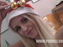 Awesome blonde chick Aneta opens her wet shaved pussy