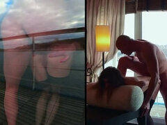 Couple Captures Intimate Moment on Balcony Cam, Girlfriend Swallows Cum at Window - Mia Bandini