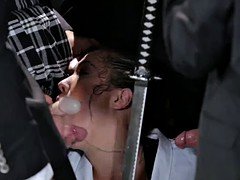 Asian whore ninja takes five priks in her Throat