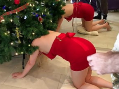 Stepmom gets stuck and besides fucked in the Christmas tree
