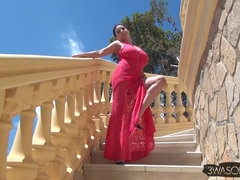 デカパイ, 茶髪の, 淫乱熟女, 母, アウトドア, 公共, 一人, オッパイの