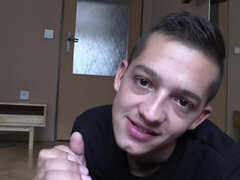 Clothed male strips and fucks in homemade POV rounds until the last drops
