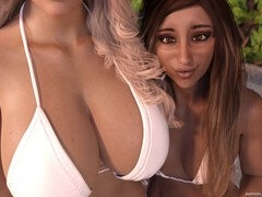 Harem scenario with a virgin girl and her sexy stepmom by the pool