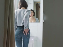 美女, 指いじり, オナニー, オーガズム, パンティ, ショートヘア, おもらし, ストッキング