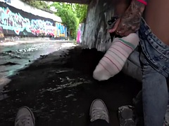 Real public slut fucked in POV for 4 cash outdoors after casting
