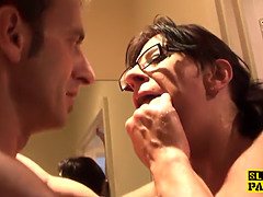 Mature english sub gets face drenched in cum