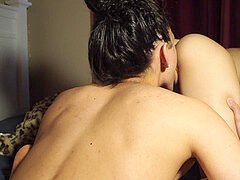 Female orgasm, guy moaning, perfect ass