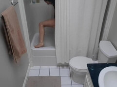 Brunette slut Hazel Simone caught on camera in the bathroom spying on her brother