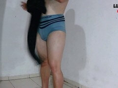 Sweaty gym encounter with chubby crossdresser leads to intense bareback action between bear and twink