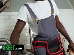 Virgin butterfly needs some maintenance on her pipes, so she calls the big black cock handyman for help