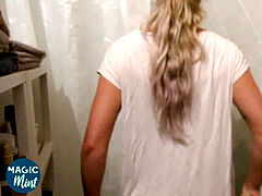 ash-blonde HOT GIRL FUCKED WHILE HAVING A SHOWER I jizz ON HER ass