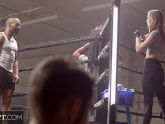 ブロンド, フェラチオ, ダブル開発, 3p男男女, スポーツ, ティーン, 三人, オッパイの