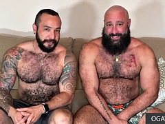 Julian Torres and Alex Tikas have sex on the couch at the casting