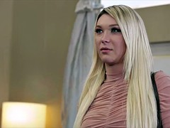 big tits blonde shemale gets her ass on the couch