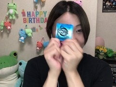 Adorable Japanese sex shop assistant showcases latest Japanese condoms during a wild fuck party