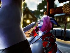 3d, デカチン, デカパイ, フェラチオ, ハードコア, 馬乗り, 三人, オッパイの