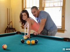 Watch Hailey Little take a hard cock on top of a pool table and swallow every drop