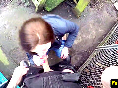 UK policeman pussyfucks russian hoe outside