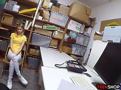 Skinny Russian teen shoplifter caught and fucked by security