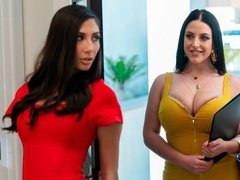お尻, デカパイ, フェラチオ, 茶髪の, バック, 女 人男 人, 手コキする, 三人