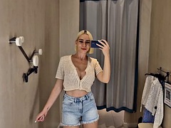 素人, デカパイ, ブロンド, 露出狂, 乳首, アウトドア, 公共, ティーン