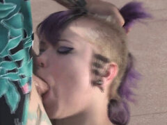 Punk teen worships her stepdad's cock at the poolside