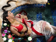 美人, デカパイ, インド人, 淫乱熟女, プール, 一人