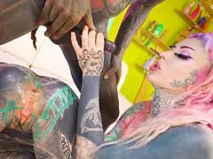 Anuskatzz Shares Lily Lus Hard and Tattooed Cock with Australian Bimbo Kellie Panther