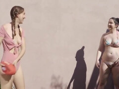 茶髪の, 巨乳な, 下着, 天然, オーガズム, アウトドア, 三人, オッパイの