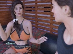 Busty freshwomen in a visual novel experience