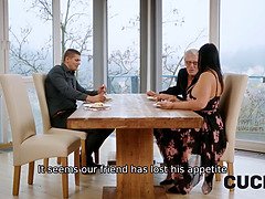 Sofia Lee's cuckold husband watches her get her hairy pussy pounded in front of him