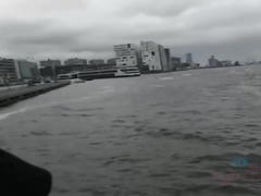 Lily Adams, a brunette in lingerie, splashes you in POV as she hits the sea and squirts a river.