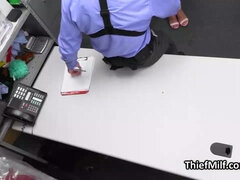 Petite thief squirt in 3some orgy on a busty tits mommy