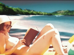 ビーチ, デカパイ, 茶髪の, ディルド, 女, ヌード, 一人, おもちゃ