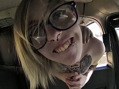 Tattooed blonde with glasses twat railed