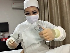 素人, アジア人, フェティッシュ, グローブ, 手コキする, 看護婦