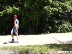 Blowjob, Cumshot, Granny, Hardcore, Mature, Outdoor, Sucking, Tattoo