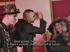 Watch this hot mature blonde cosplay as a granny and get a hot Halloween fuck