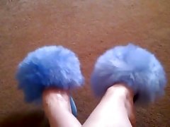 Retro 1970s Fluffy Sheepskin blue Slippers