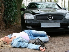 Arsch, Blondine, Blasen, Handjob, Im freien, Penis, Ablutschen, Titten