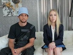 18 jahre, Schönheit, Blondine, Blasen, Schwanz, Handjob, Pov, Uniform