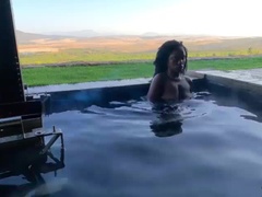 Amateur Ebony MILF Secretary Flower Fucks Boss Louis in Hottub - Big Booty & Big Black Tits Shaking