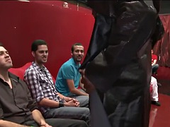 Stripper being cocksucked by party guys