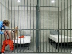Young arrested blonde fucked by cop in police station cage