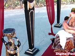 Selena Rose, the stunning egyptian queen, is giving her slaves a POV hoovering lesson
