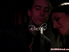 Cuffed and chained shemale fucked